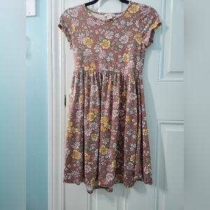 Charming Floral Kids Dress in Brown and Yellow